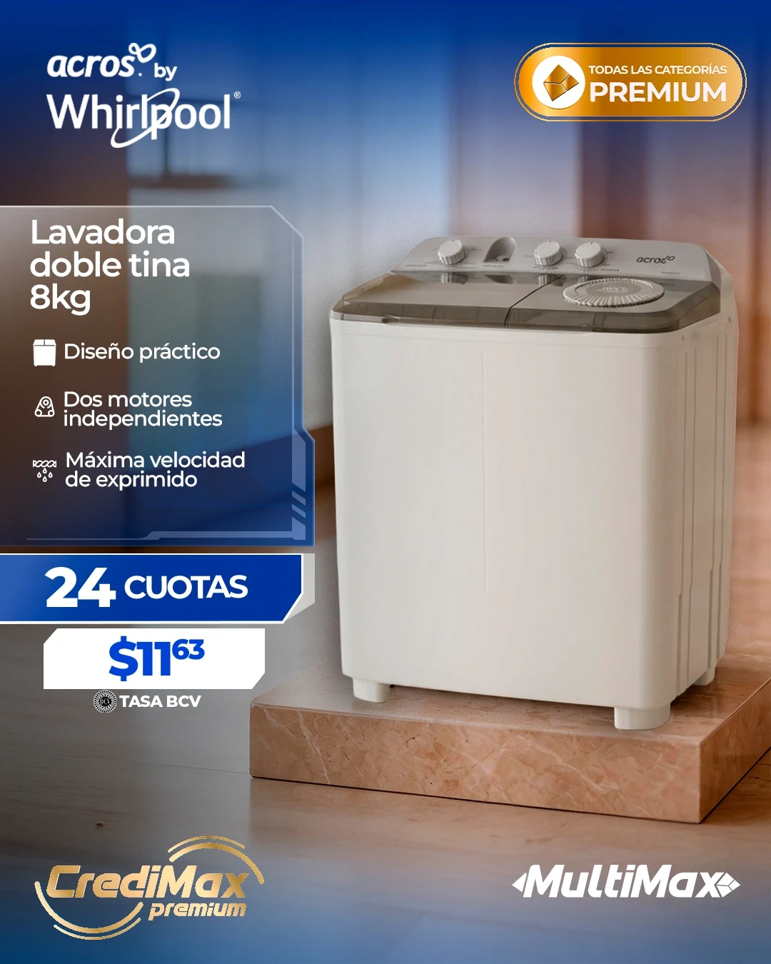 Información CrediMax: Lavadora doble tina 8Kg Acros