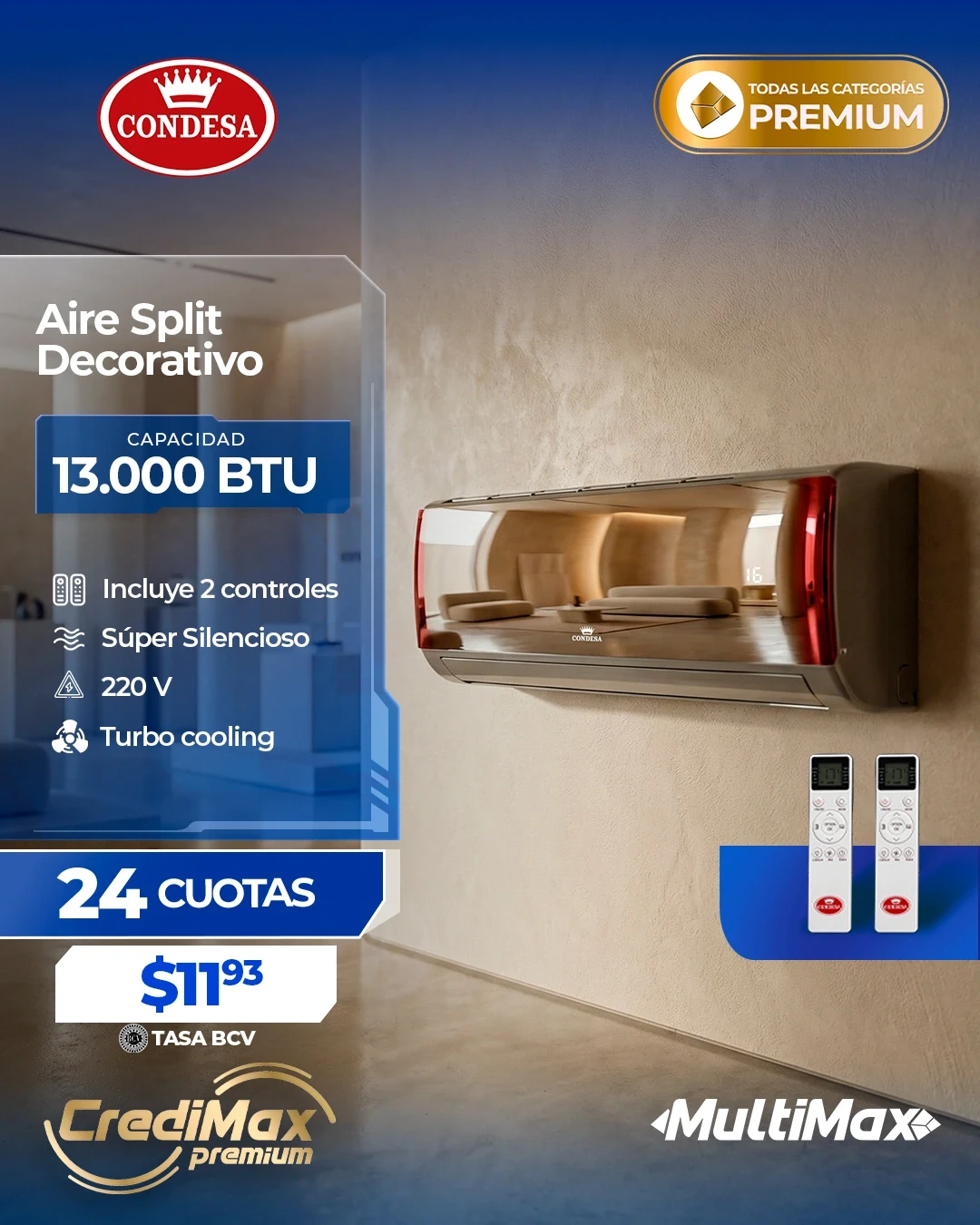Información CrediMax: Aire split decorativo Condesa 13000BTU
