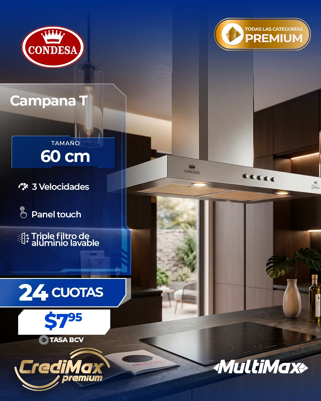 Información CrediMax: Campana T Condesa 60cm Inox