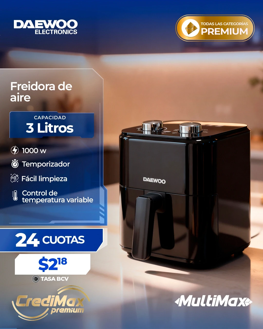 Información CrediMax: Freidora de aire Daewoo 3L