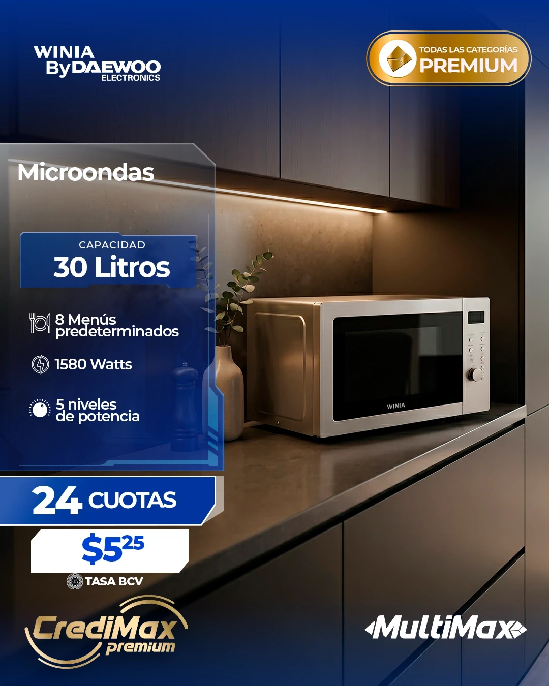 Información CrediMax: Microondas 30 litros Winia acero inox.