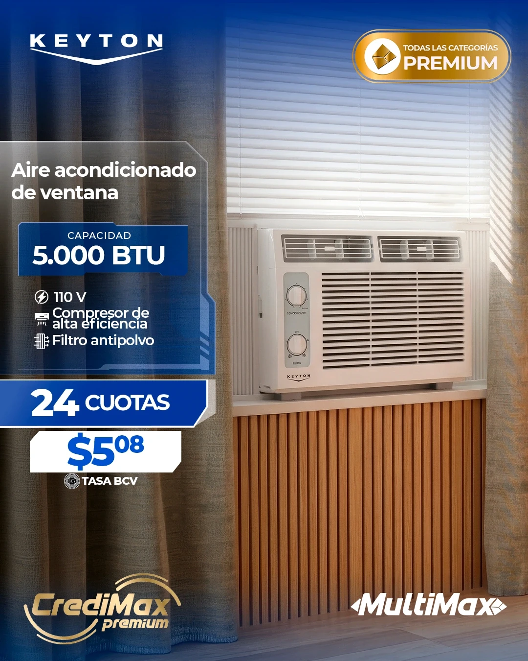 Información CrediMax: Aire de ventana 5000BTU de perilla