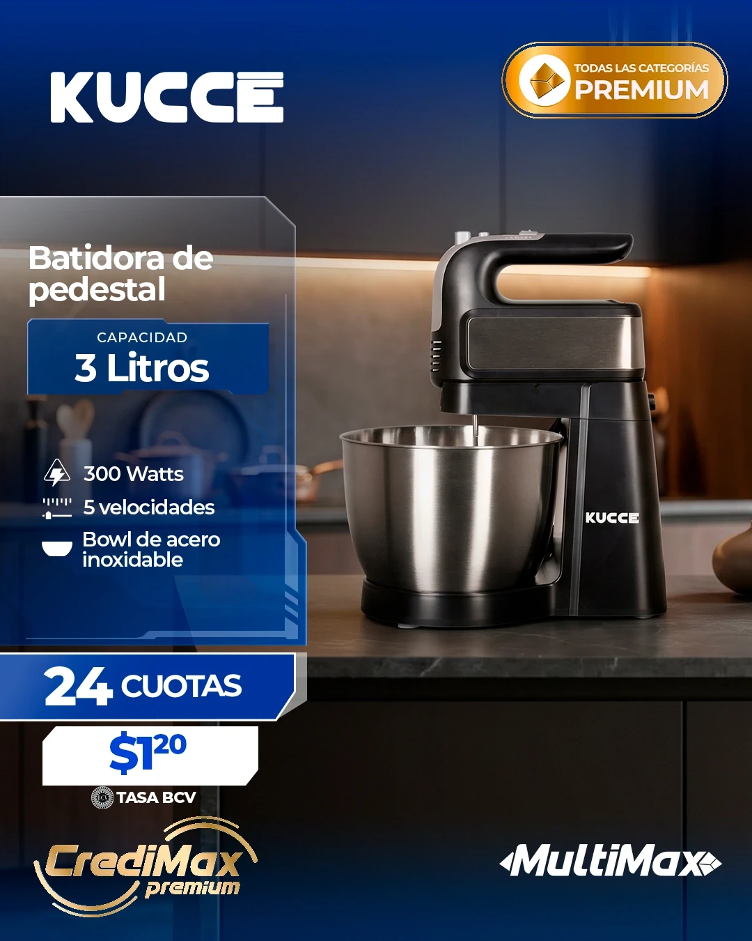 Información CrediMax: Batidora de pedestal Kucce 300 Watts negra