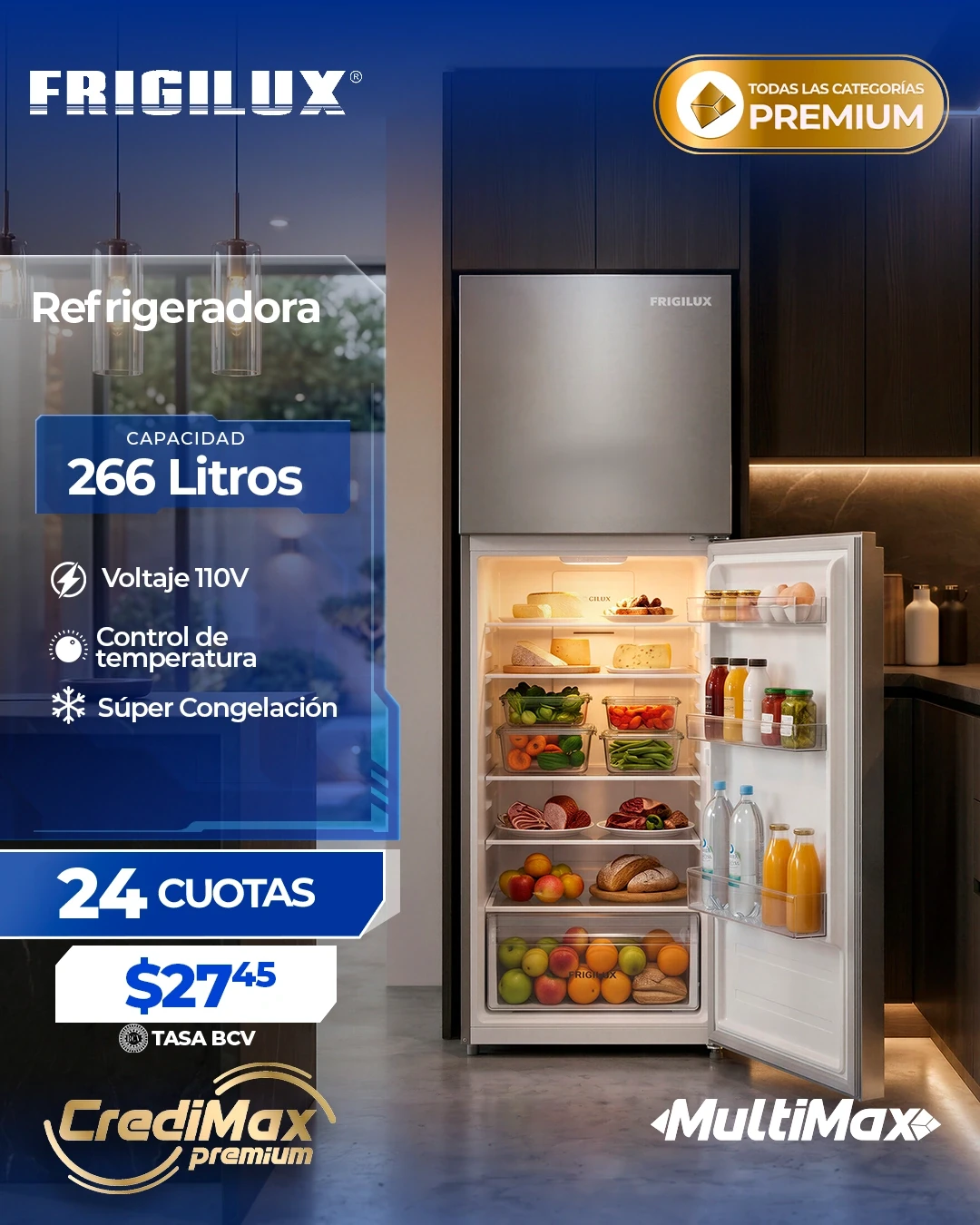 Información CrediMax: Nevera Top Mount 266 litros gris Frigilux