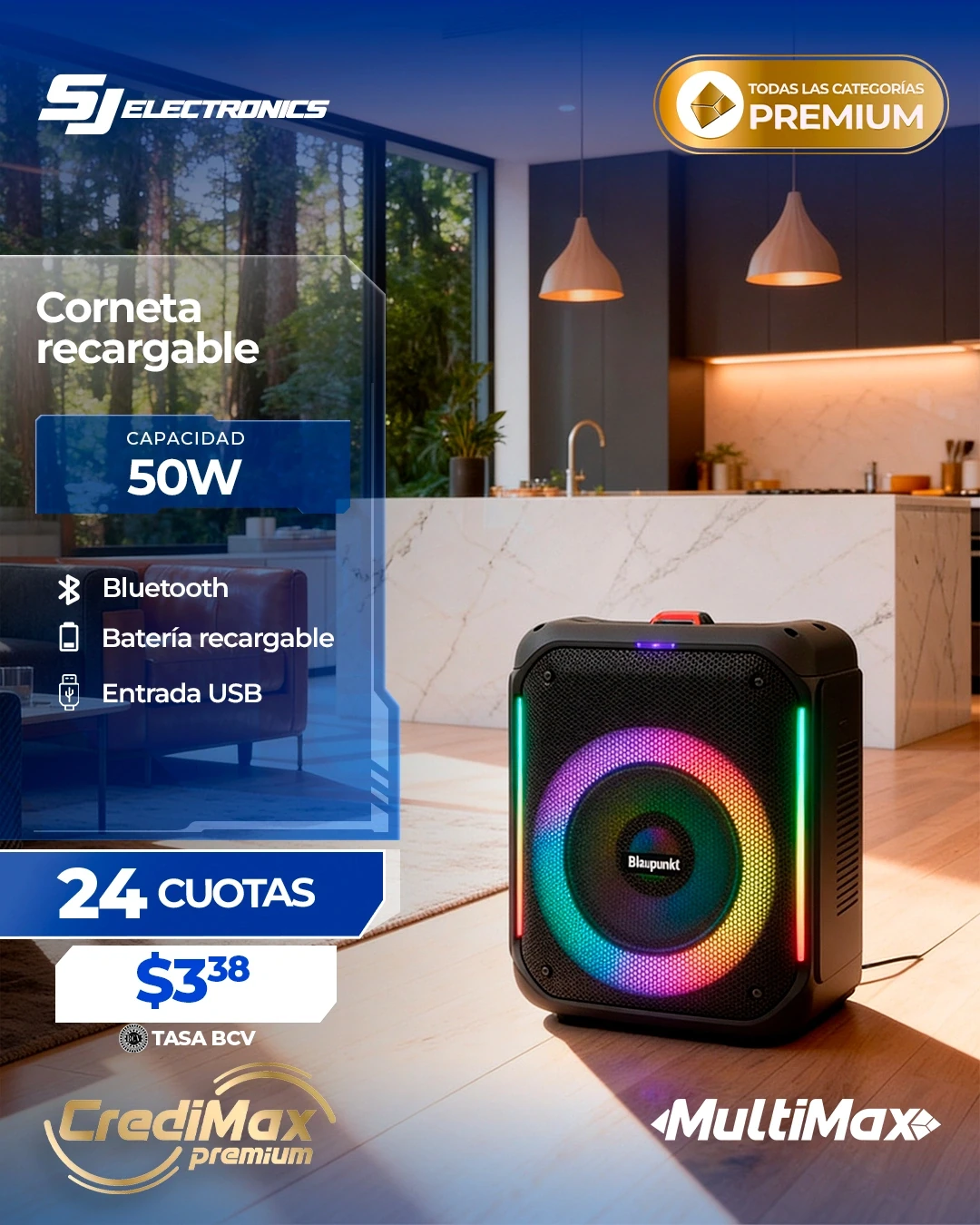 Información CrediMax: Altavoz portátil bluetooth 8"