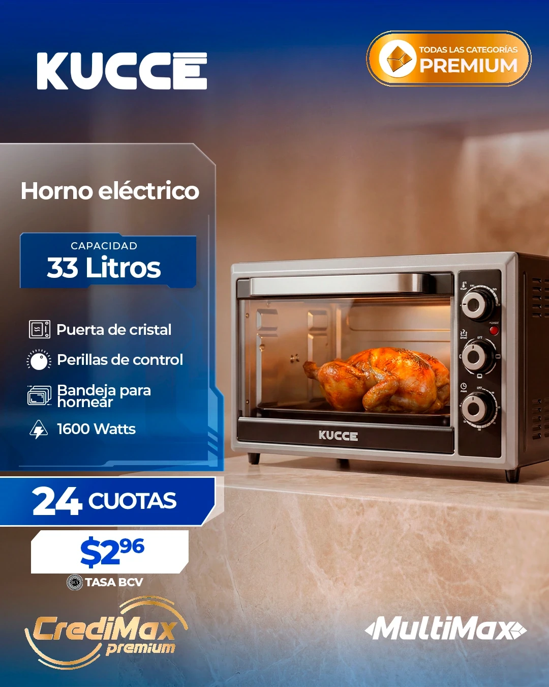 Información CrediMax: Horno eléctrico 33L Kucce