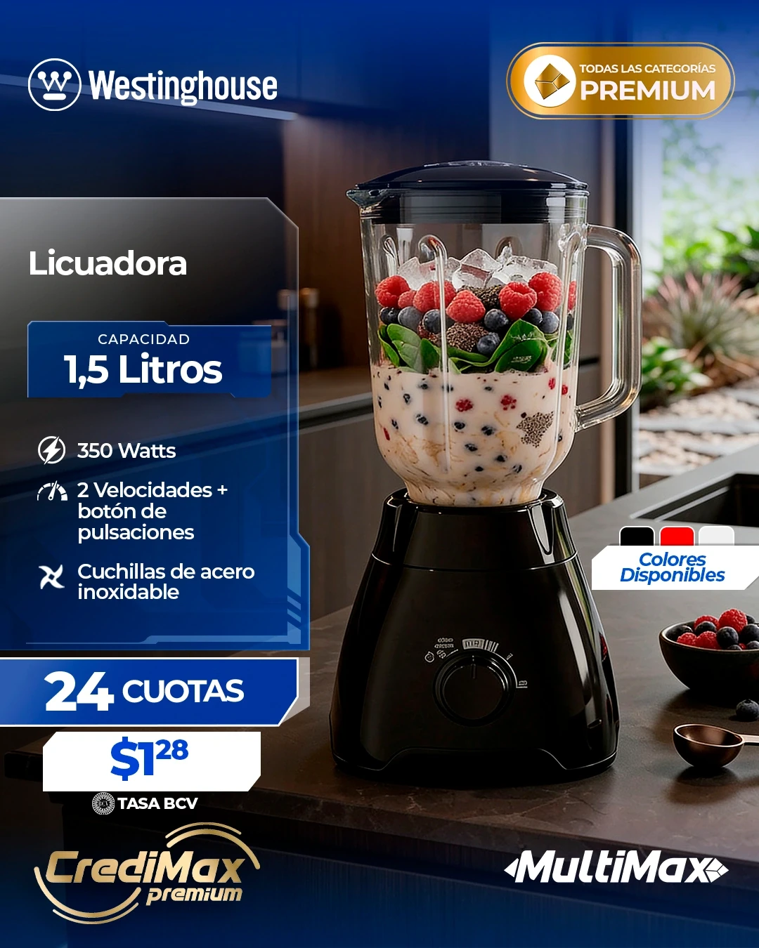 Información CrediMax: Licuadora 1.5L Westinghouse negro