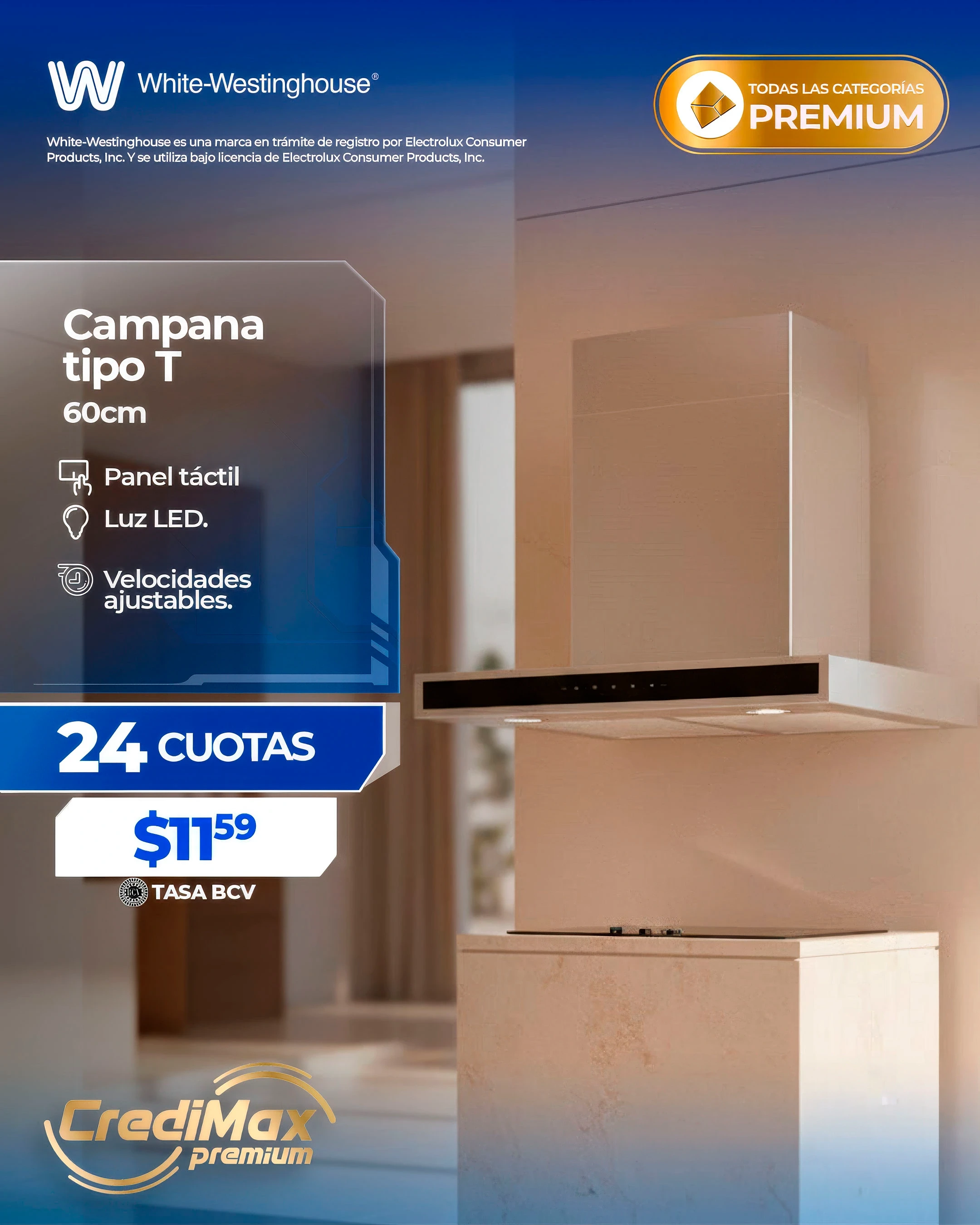 Información CrediMax: Campana tipo T 60cm White Westinghouse acero