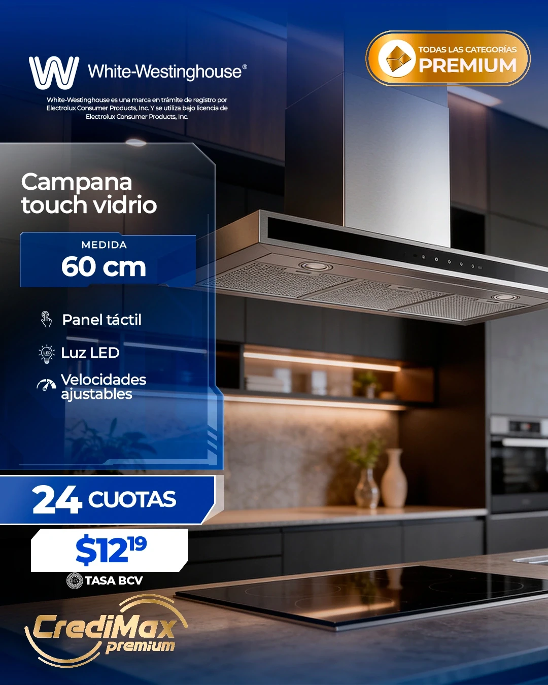 Información CrediMax: Campana tipo T 90cm White Westinghouse acero