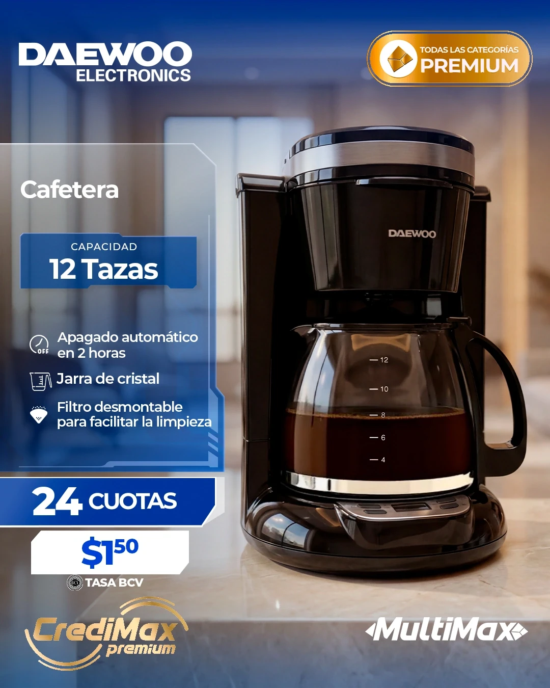 Información CrediMax: Cafetera Daewoo 12 tazas CM2444