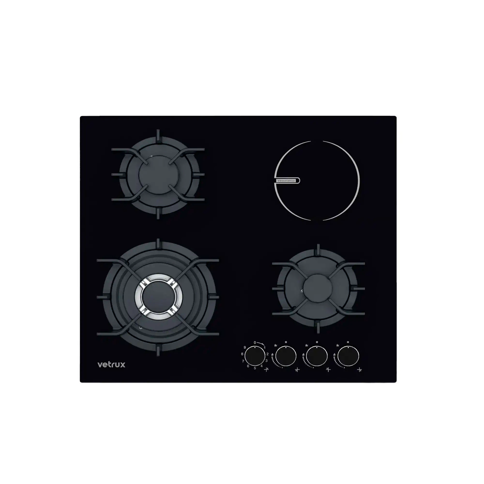 Tope dual 4 hornillas negro Flexi 60cm Vetrux