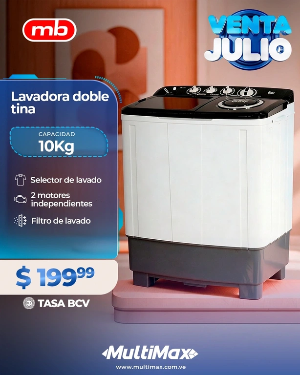 Lavadora doble tina 10Kg Mundo Blanco
