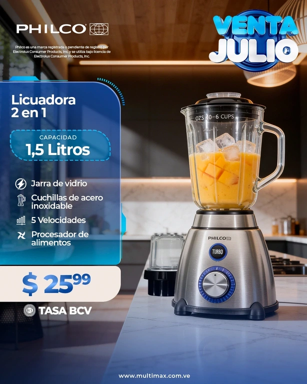 Licuadora 2 en 1 Philco 5 velocidades