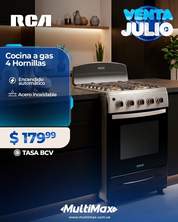 Cocina a gas 4 hornillas RCA negra