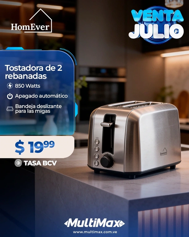 Tostadora de 2 rebanadas HomEver inox