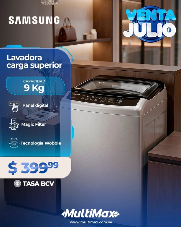 Lavadora carga superior gris Samsung 9Kg